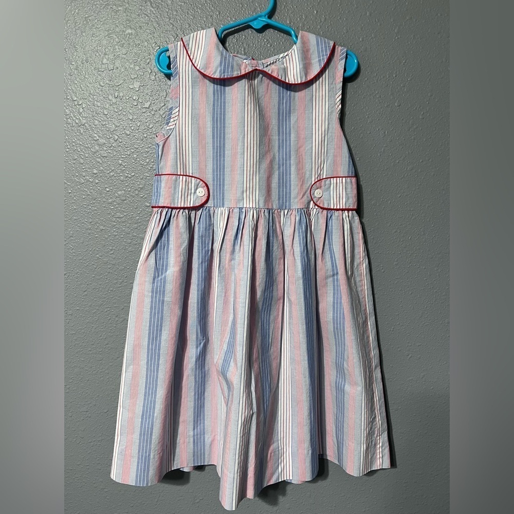 Bella Bliss Girls Sleeveless Dress Sz 5 Red White Blue Stripes Collar Summer EUC